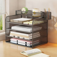 Desktop Organizer with Pen Holder 4-Tier Desk Organizer with Pen Holders Comprehensive Mesh Document Holder for Professionals, Classroom