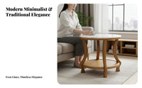 Marble-Top Side Table New Chinese Aesthetic Mixed-Material Side Table Sturdy Construction Multi-Purpose for Living Room, Bedroom