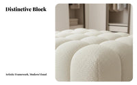 Light Luxury Design Puffy Block Stool Boucle Texture Upholstered Bench Creamy White Ottoman Multi-Functional for Apartment Dwellers, Homeowners, Parents, Bedroom, Entryway, Cloakroom, Living Room