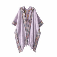 Ethnic Hooded Cape, Women's Pullover Shawl, Travel Scarf, Tassel Design, Multi-Color, Autumn, Photo Outfit