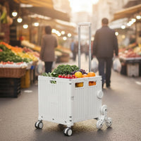 Shopping Cart with Stairstep Negotiating Wheels Compact Cart with Stair Climbing Wheels Portable Foldable Rolling Crate for Shoppers, Campers, Camping