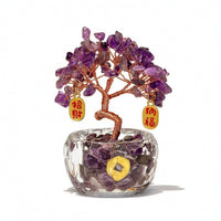 Feng Shui Prosperity Tree with Glass Base Miniature Crystal Prosperity Tree Wealth Ornament Prosperity for Desk, Office, Entryway