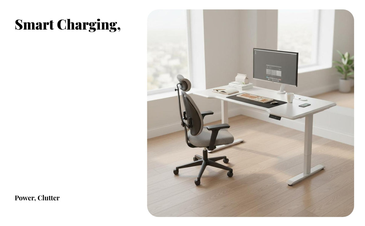 Electric Height Adjustable Desk Set Quiet Motor Solid Wood Standing Desk Combo Memory Presets Seated-Standing Workstation for Students, Study Room