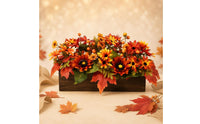 Artificial Floral Arrangement in Wooden Box Realistic Flower Arrangement with Wooden Planter Box Fake Artificial Flowers in Pot for Thanksgiving
