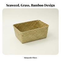 Rectangular Seagrass Basket Sturdy Woven Container Reinforced Frame for Students