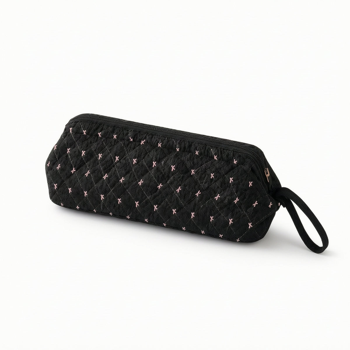Small Quilted Textile Pouch with Zipper Cute Zippered Storage Bag with Carry Loop Fashionable Cosmetic Bag with Zipper Foldable for Travelers