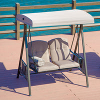 Outdoor Panama Swing Chair with Canopy, 2-3 Seater Patio Garden Hammock, Iron Art Leisure Hanging Chair for Adults