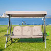 Outdoor Panama Swing Chair with Canopy, 2-3 Seater Patio Garden Hammock, Iron Art Leisure Hanging Chair for Adults