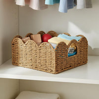 Woven Paper Rope Basket Large Capacity Edge Basket with Handles Multi-Functional Rattan Style Storage Bin for Kitchen, Living Room, Shelves