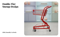 Cute Design Double Decker Shopping Cart Photo Prop 2-Tier Utility Cart Large Capacity Household Transport 360° Swivel Wheels for Shop Owners, Social Media Influencers, Apartment Dwellers, Supermarket, Boutique, Outdoor