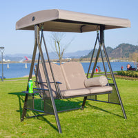 Outdoor Panama Swing Chair with Canopy, 2-3 Seater Patio Garden Hammock, Iron Art Leisure Hanging Chair for Adults