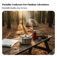 Fast & Even Heating Camping Cookware Set Storage Bag Included Outdoor Cookware with Detachable Handle Multi-Functional for Campers, Hiking