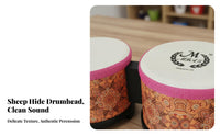 Sheepskin Drumhead Bongo Drum Set Goatskin Head Connected Bongo Drums Warm and Crisp Sound Percussion Instrument Reinforced Connection for Students, Beginners, Music Lovers, Education, Performance, Jam Sessions, Home Studio