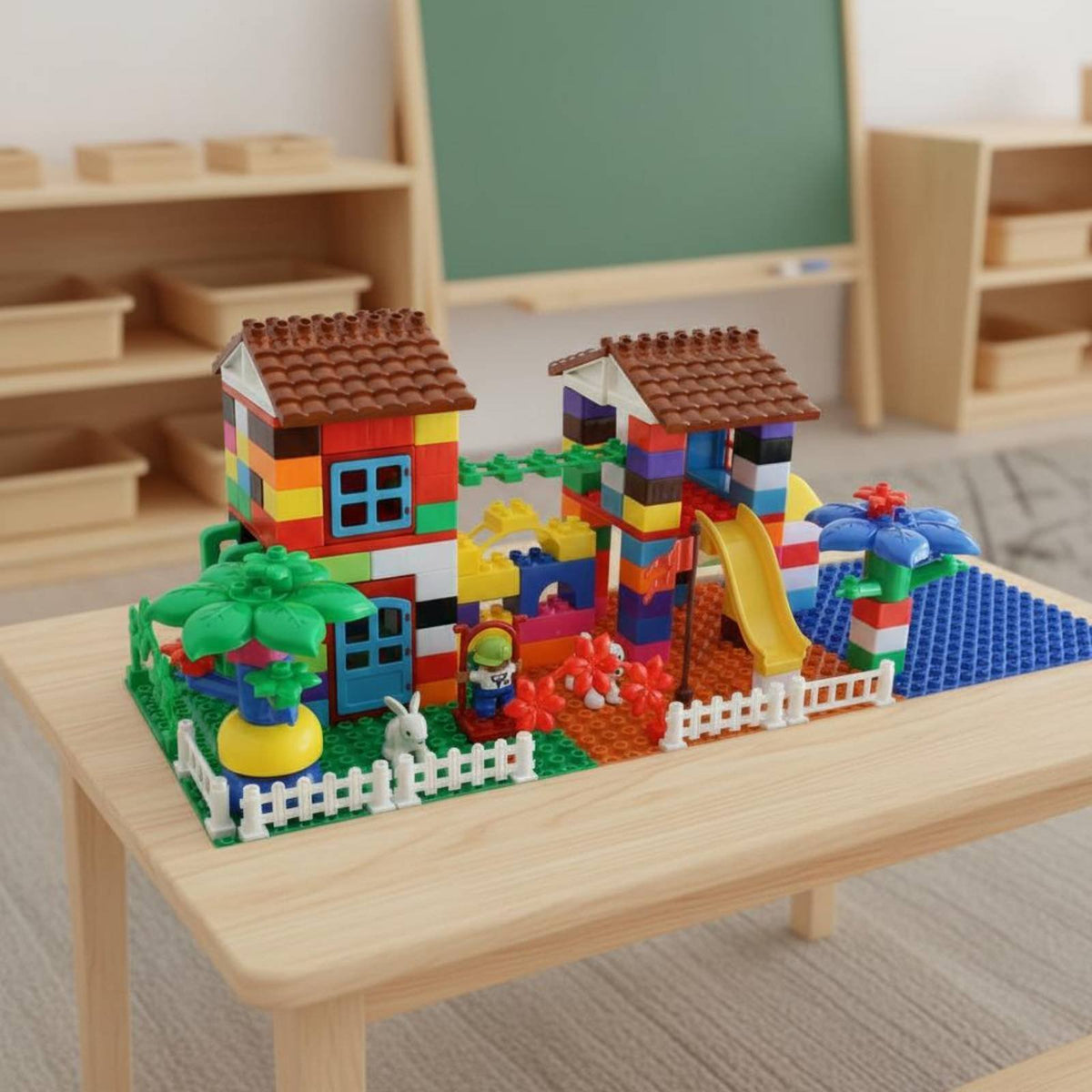 Solid Wood Building Block Table Sturdy and Long-Lasting Kids Activity Table with Storage Rounded Corner Design Kids Activity Desk Easy to Clean for Preschoolers, Toddlers, Kindergarten, Daycare, Playroom
