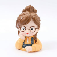 Cute Girl Piggy Bank Adorable Cartoon Piggy Bank Sculpted Ornament Practical for Bedroom