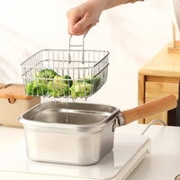 Square Stainless Steel Frying Pot Rounded Corners Frying Basket Set