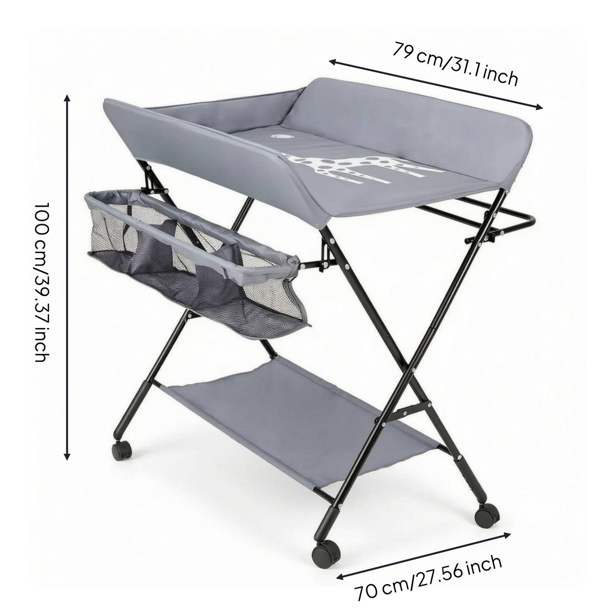 Padded Adjustable Height Changing Table Mesh Storage Basket Foldable Changing Table