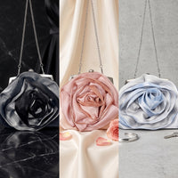 Elegant Floral Kiss Lock Evening Bag Dressy Rose Clutch Compact Flower Evening Clutch Romantic for Weddings, Prom, Date Nights