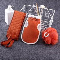 Exfoliating Bath Scrubber Set with Back Strap and Loofah