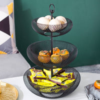 Nordic Design Tiered Fruit Basket Ventilated Airflow Metal Fruit Bowl Stand Rust-Proof Countertop Snack Holder Hand-Welded for Office, Parties