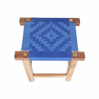 Handmade Woven square-top Stool Sturdy and long-lasting Square Wooden Stool sturdy Wood Construction Small Seat Ethnic and design for Restaurant Owners, Apartment Dwellers, Teahouse, Kitchen, Living Room, Entryway