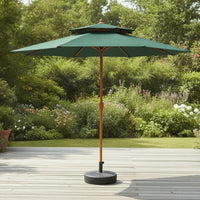 Patio Umbrella with Base with Lumber-Grain Look-Grain Crank Patio Umbrella Double-Tier for Backyard, Poolside