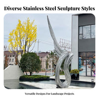 Large Stainless Steel Sculpture Weather Resistant Mirror Reflective Metal Art Weatherproof Hollow Steel Statue for City Planners, Public Parks, Yard