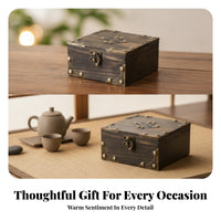 Home Decor Square Wooden Storage Box Hinged Lid Carved Panel for Tabletop