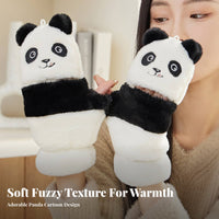 Thick & Warm Panda Flip Top Gloves Soft Convertible Panda Mittens Windproof for Students, Children 6+, Cycling, Outdoor, Texting