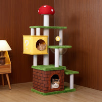 Cat Villa Mushroom Castle Cat House with 4 Levels, Kitten Bed and Tree Activity Center, Indoor Playground with 4 Sisal Scratching Posts for Multi