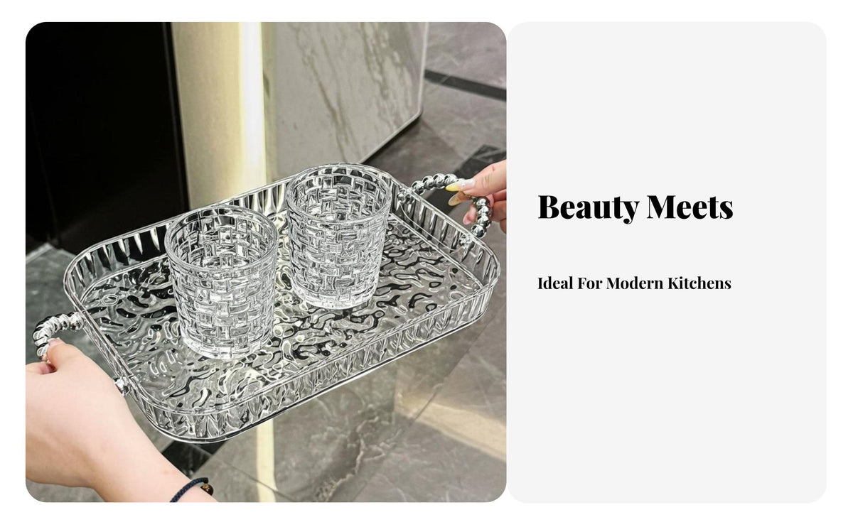 Water Wave Mug Tray Easy to Clean Rectangular Tray with Handles Acrylic Countertop Organizer Large Capacity Household Storage