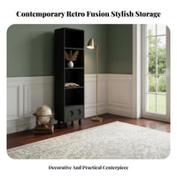Floor-Standing Arched Top Book structure Narrow Design bookshelf Small Footprint bookshelf Minimalist design aesthetic for Children, Apartment Dwellers, property owners, Kids' Room, Bedroom, Home Office, Corner Space