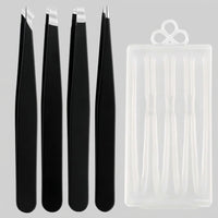4 Piece Stainless Steel Tweezers Set for Women Slant Tip Plucker for Eyebrow Shaping and Splinter Removal Kit with