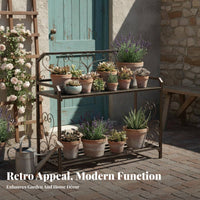2 Pieces Vintage Design 2-Tier Stepped Rack Freestanding 2-Piece Ornate Planter Bench Space-Saving Design Plant Stand Easy Assembly for Gardeners, Homeowners, Decor Enthusiasts, Balcony, Courtyard, Outdoors, Entryway