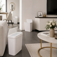 Lidded Trash Can 45L, Push-button Type, Slim Design, Plastic, Odor-proof, White