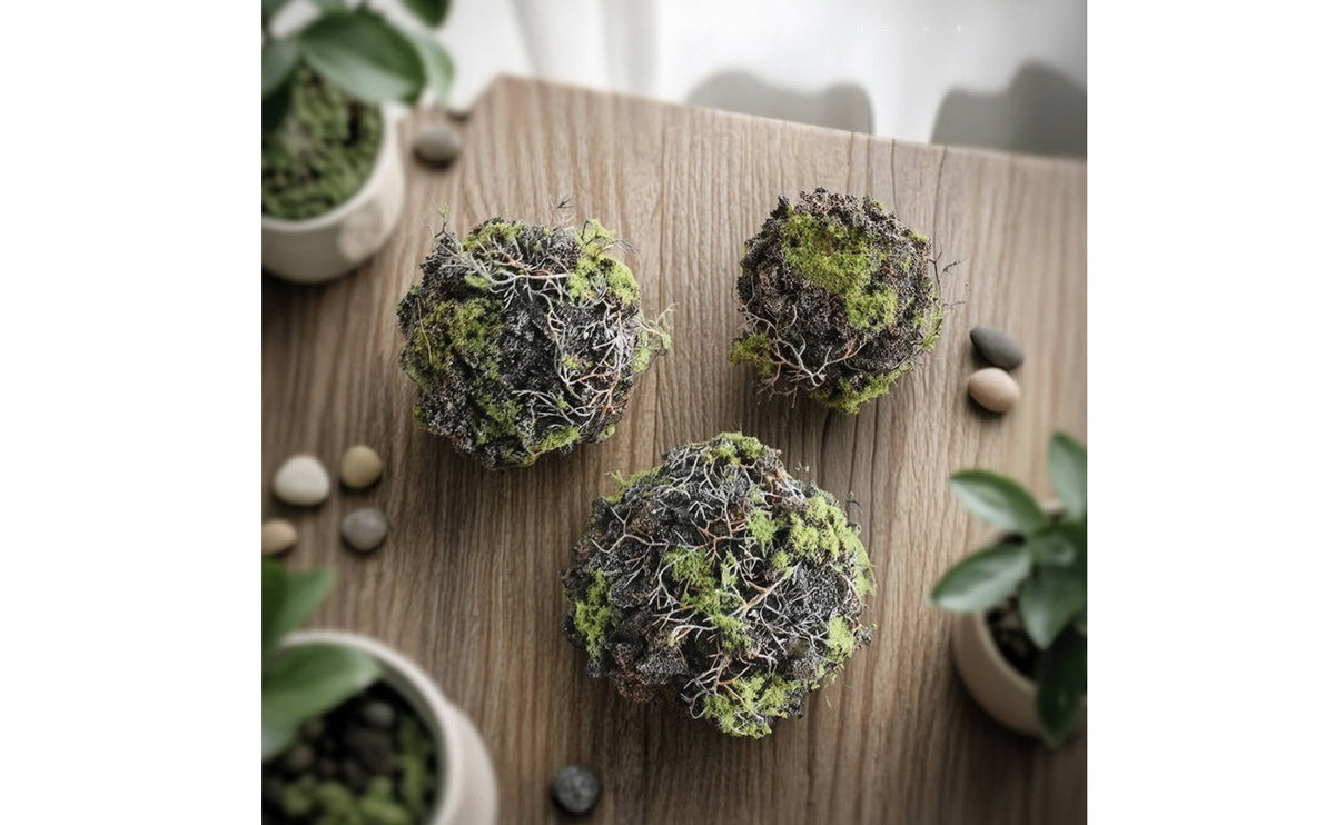 3 Pieces Artificial Volcanic Geological Spheres Looking Fake Nature-Textured Decorative Sphere Balls with Branches Realistic Artificial Moss Ball