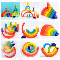 Wooden Rainbow Stacking House Blocks Set for Kids, Early Education Building Toy