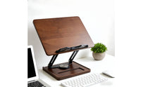 Wooden Book Rest with Swivel Base Hands Rotating Book Stand Space-Saving Paper Holder for Desk, Home Office