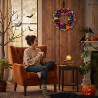 Halloween Ball Wreath Black Bead Wreath with Arachnids Metal-Effect Door Hanging for Mantel