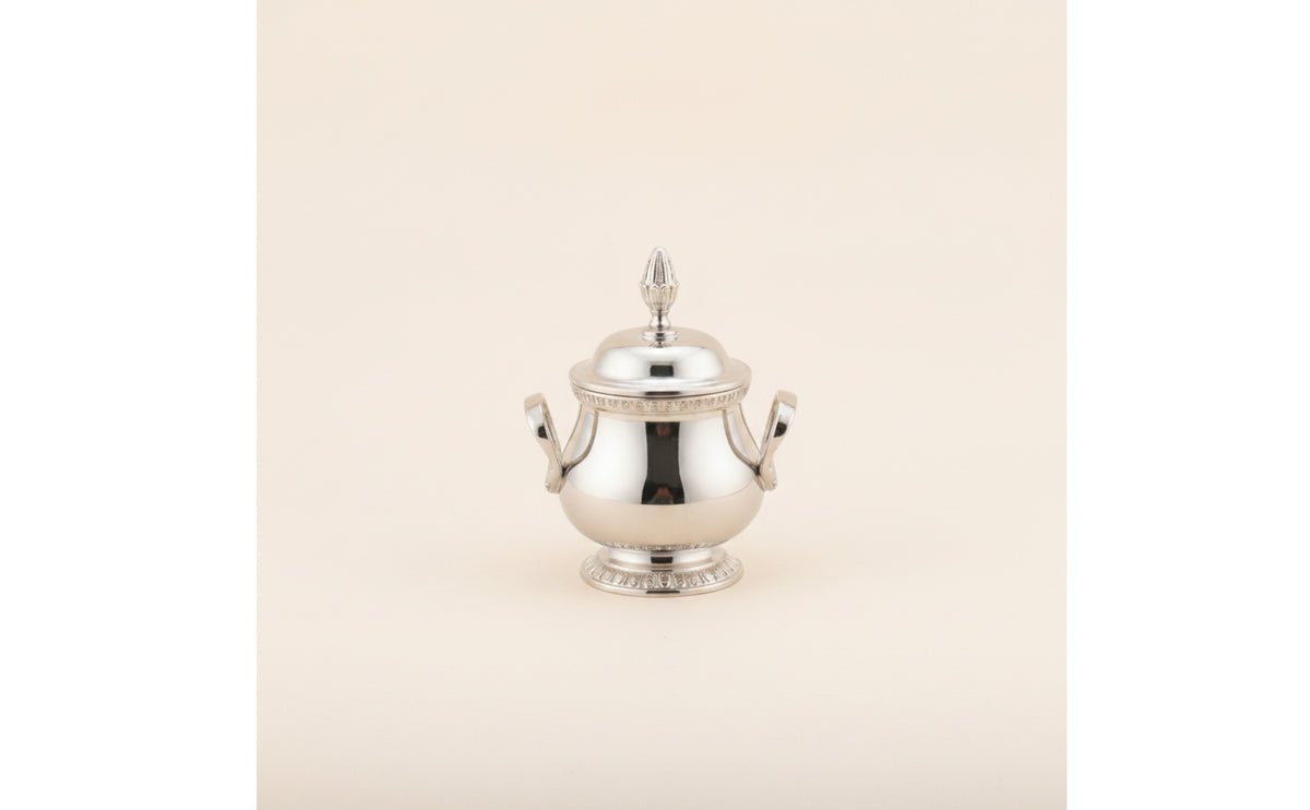 Stainless Steel Creamer Vintage Sugar Bowl with Lid Embossed Serving Set Polished for Hosts, Afternoon Tea, Coffee Service, Dining Room