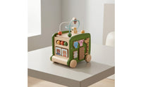 Wooden Activity Bus Multifunctional Activity Cube with Bead Maze Developmental Shape Sorter with Beads for Infants, Preschoolers
