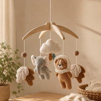 Baby Crib Mobile with Soft Ornaments Decorative Hanging Mobile with Wooden Frame Natural Sensory for Infants, Nursery, Cot