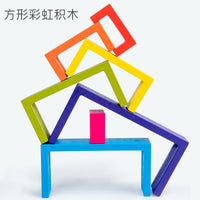 Wooden Rainbow Stacking House Blocks Set for Kids, Early Education Building Toy