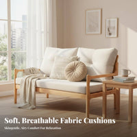 Nordic Design 2-Seater Wooden Frame Settee Japanese Aesthetic Loveseat Space-Saving Couch Minimalist aesthetic for Small Apartment Dwellers, Homeowners, Office Professionals, Living Room, Bedroom, Reception Area