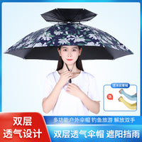 Double-Layer Head-Mounted Fishing Umbrella Hat with UV Protection