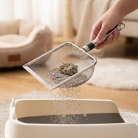 Pet Litter Scooper and Mesh Scooper, Stainless Steel Animal Waste Scooper, Garden Soil Sieve with Deep Basket for Cat Litter and Reptile Sand