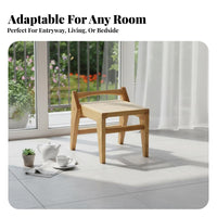 Mortise and Tenon Joinery Woven Top Wooden Stool Wabi-Sabi aesthetic Indoor Furnishing sturdy Wood Frame Footrest Multi-Purpose for Design fans, Homeowners, Interior Designers, Entryway, Living Room, Bedroom, Balcony