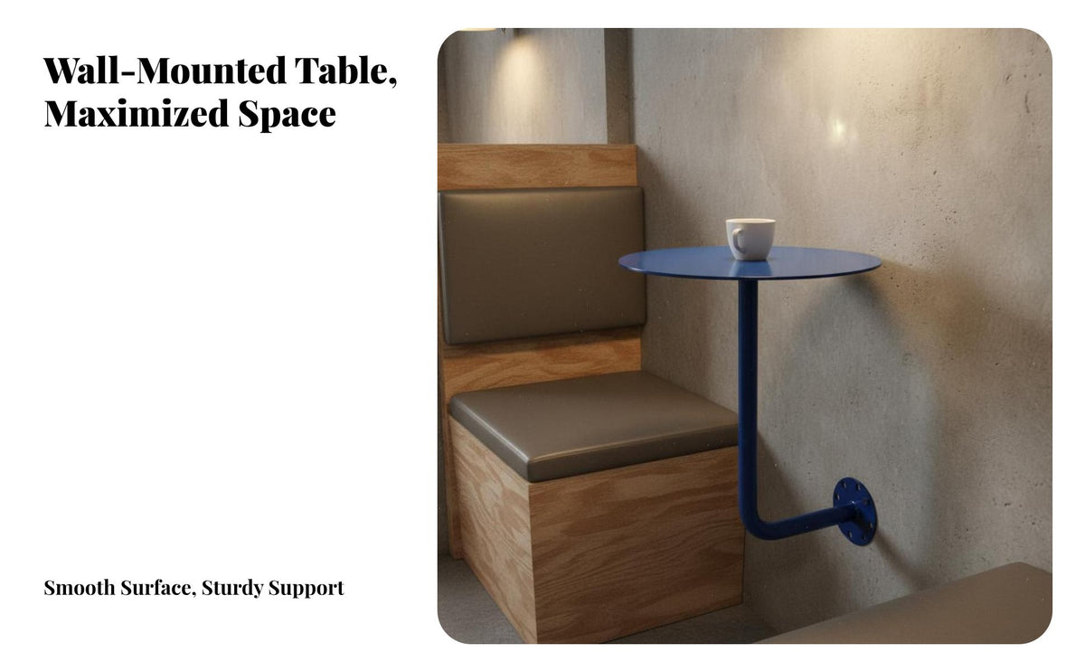 Industrial Aesthetic Wall-Mounted Side Table Minimalist Design Floating Round Table Easy Installation Floating Round Nightstand Long-Lasting Metal Construction for Interior Designers, Apartment Dwellers, Cafe, Small Areas, Restaurant, Balcony
