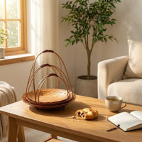 3 Pieces Natural Bamboo Basket with Arched Handle Artisan-Made Serving Tray with Handle Rustic Woven Basket Tray Portable for Hosts, Tea Service, Tabletop Display, Coffee Table