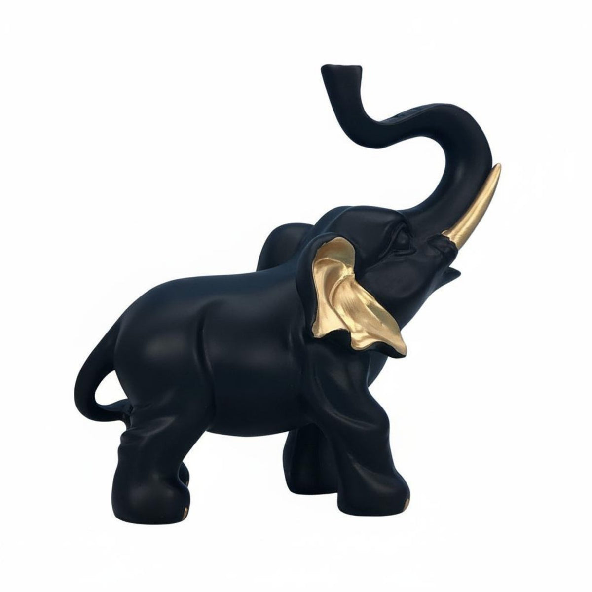 Light Luxury Design Black and Gold Elephant Statue Premium Quality Thai Design Elephant Ornament Fine Craftsmanship for Office, Coffee Table